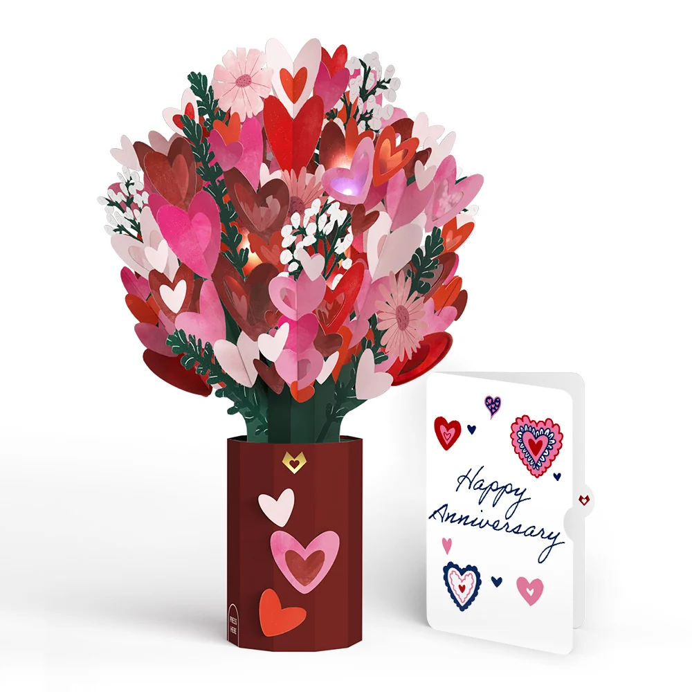Lovepop Whimsical Hearts Anniversary Light-Up Bouquet and Sentiment Set Vase