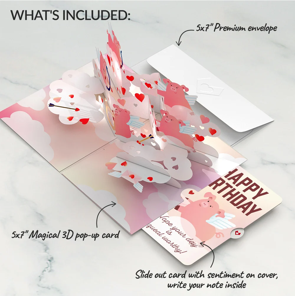 Lovepop Hogs and Kisses Birthday Music and Light Pop-Up Card and Sentiment Set - Image 2