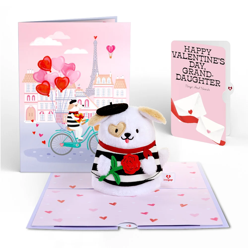 Lovepop French Love Dog Valentine Plushpop Card and Sentiment Set for Granddaughter