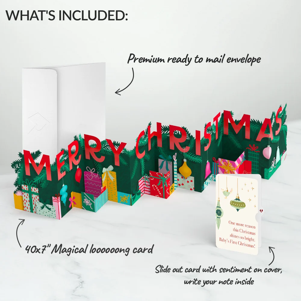 Lovepop Under the Tree Merry Christmas Loooooong Card (Expands to 2 feet) and Sentiment Set for Baby - Image 2