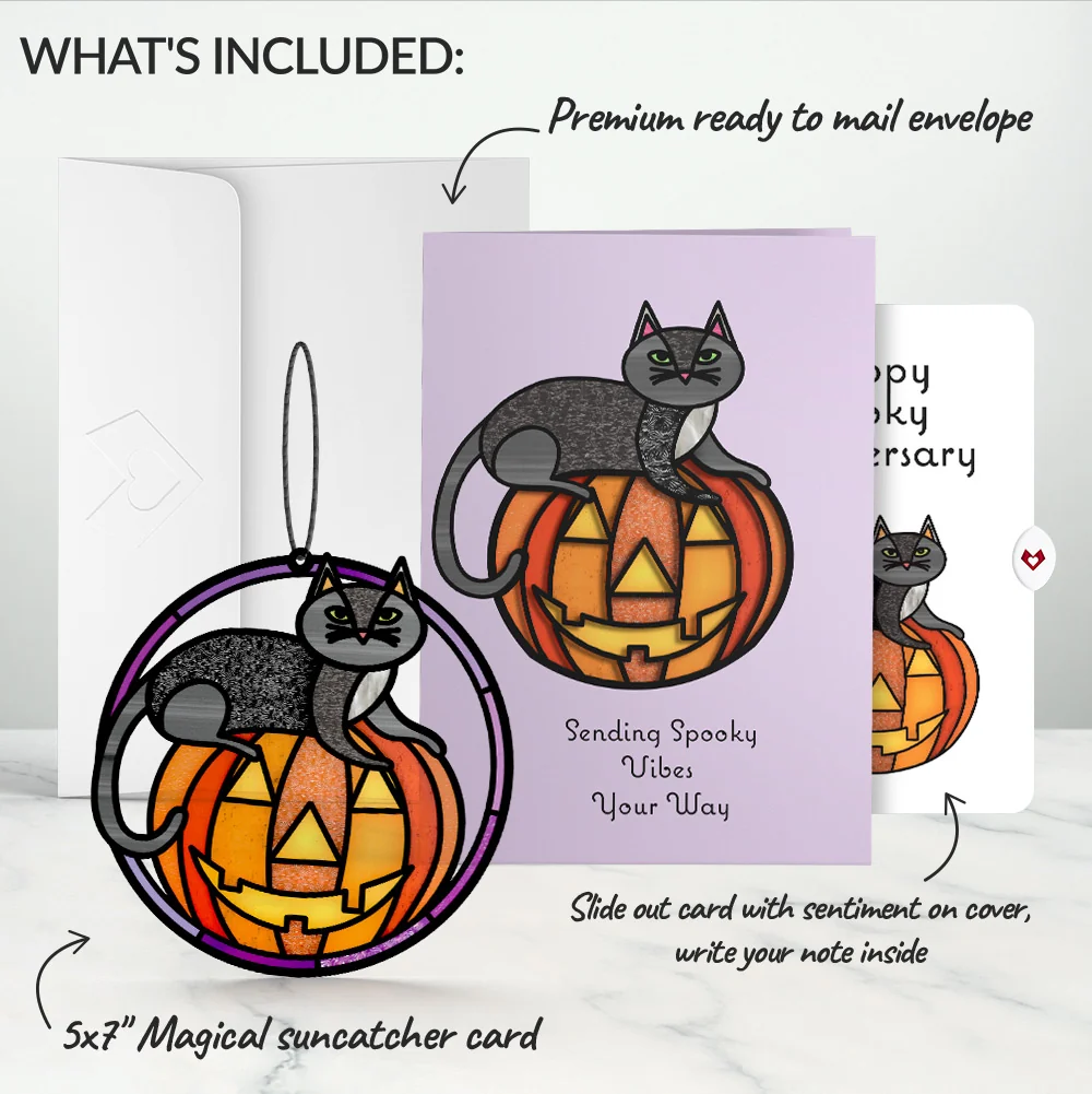 Lovepop Spooky Vibes Halloween Cat Suncatcher Card and Anniversary Sentiment Set - Image 2
