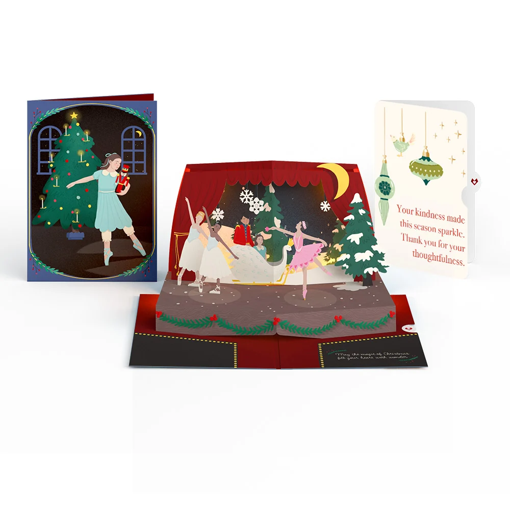 Lovepop The Nutcracker Christmas Magic Music and Lights Pop-Up Card and Twinkling Ornaments Sentiment Set Cream