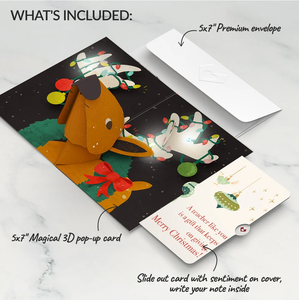 Lovepop All Is Bright Holiday Reindeer Light-Up Pop-Up Card and Sentiment Set for Teacher - Image 2
