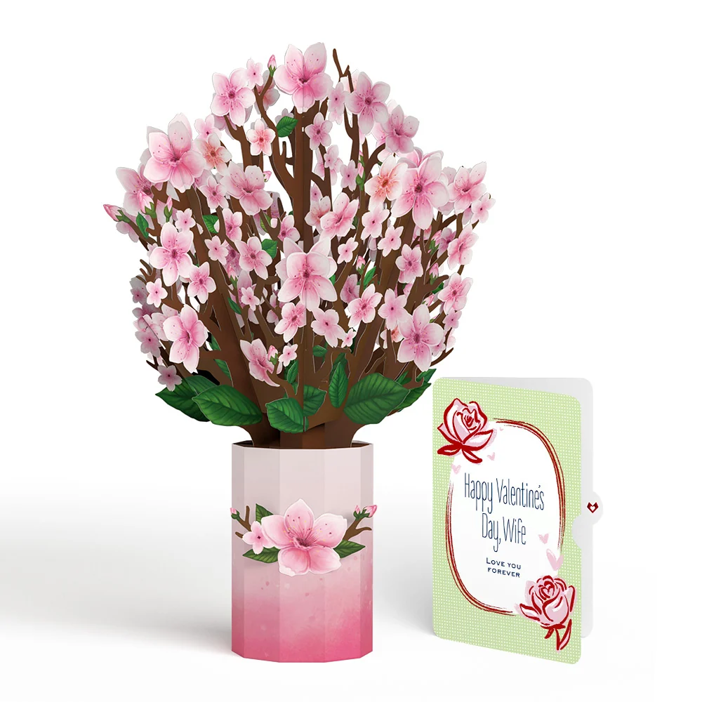 Lovepop Cherry Blossom Valentine Bouquet and Sentiment Set for Wife Vase