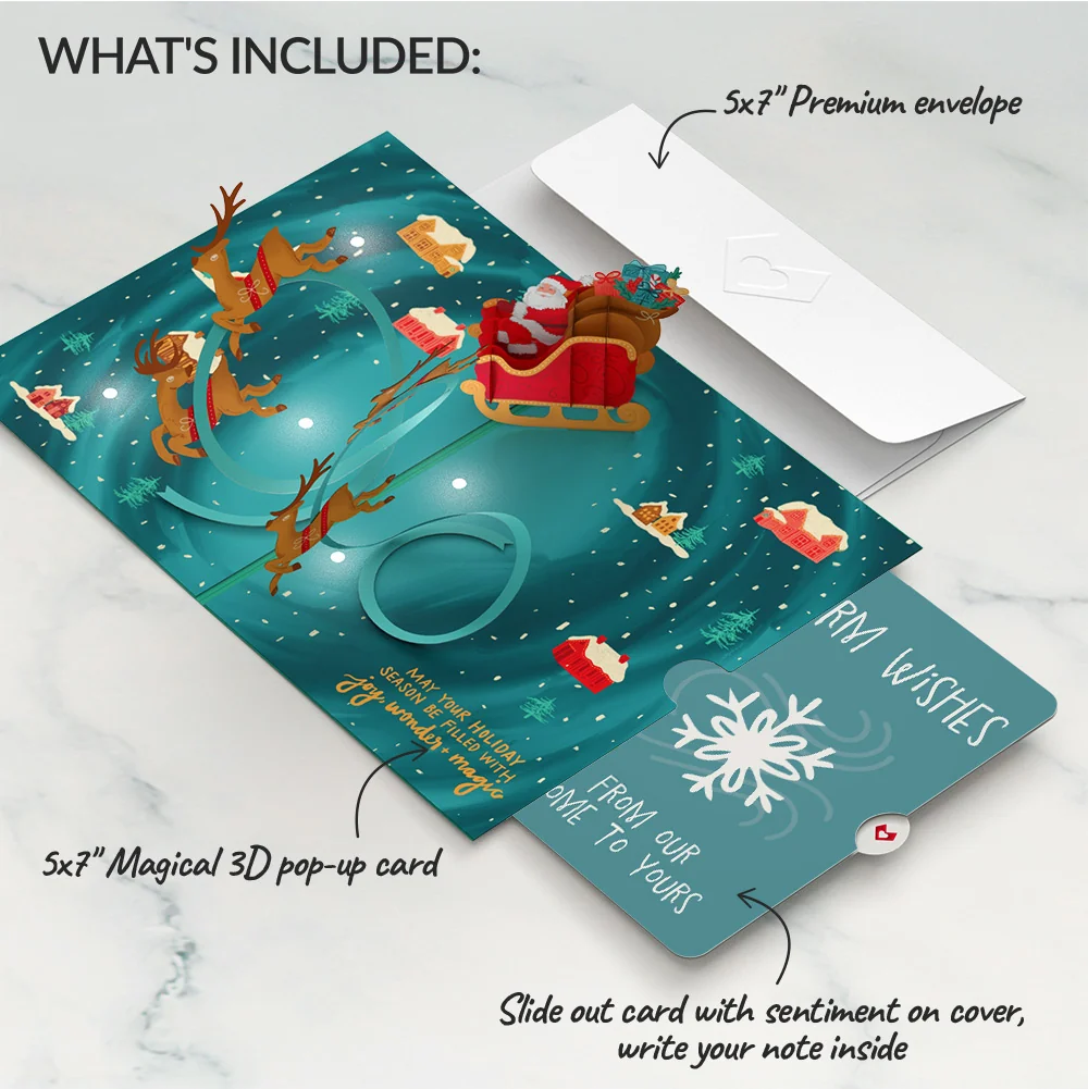 Lovepop Magic of Christmas Santa's Sleigh Light-Up Pop-Up Card and Snowflake Holiday Sentiment Set - Image 2