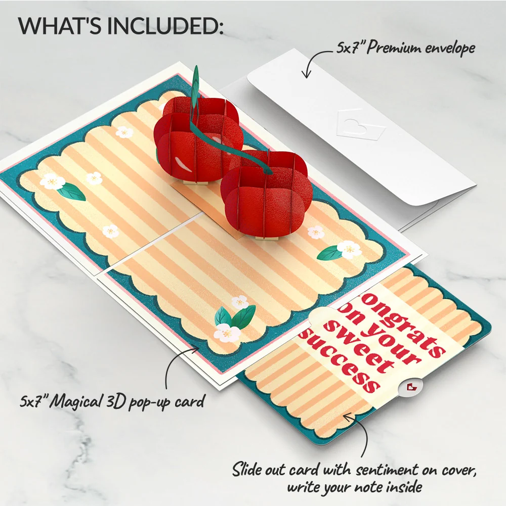 Lovepop Fresh-Picked Cherries Congratulations Pop-Up Card and Sentiment Set Cream - Image 2