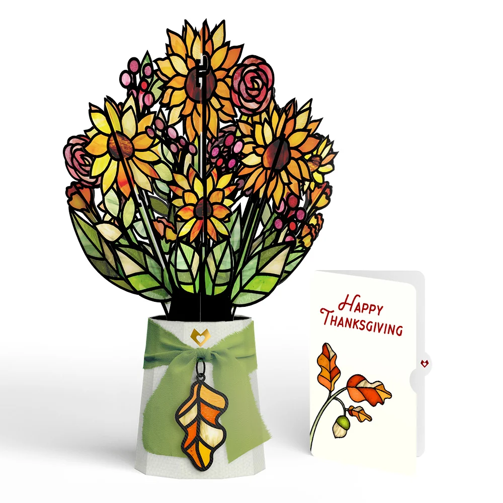 Lovepop Golden Hour Sunflower Thanksgiving Suncatcher Bouquet and Sentiment Set Glass