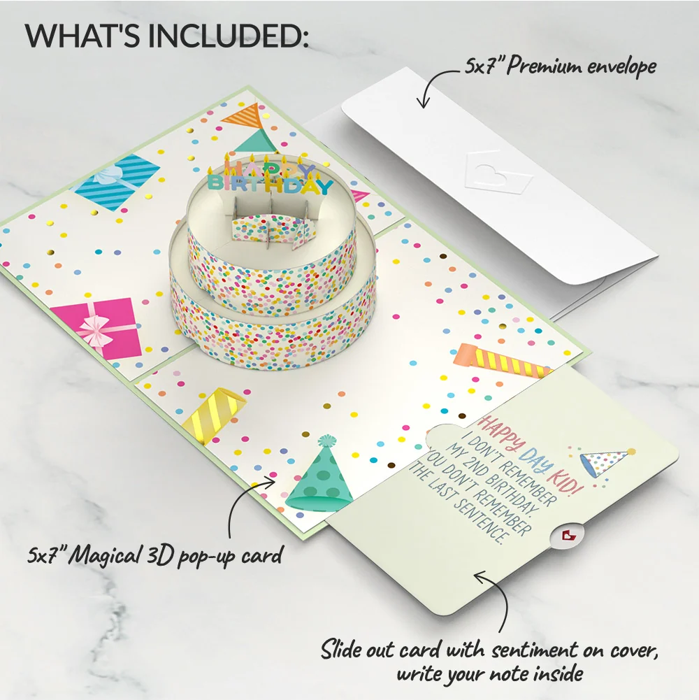 Lovepop Sprinkles Birthday Cake Pop-Up Card and Memory Joke Sentiment Set for Kid Candle - Image 2