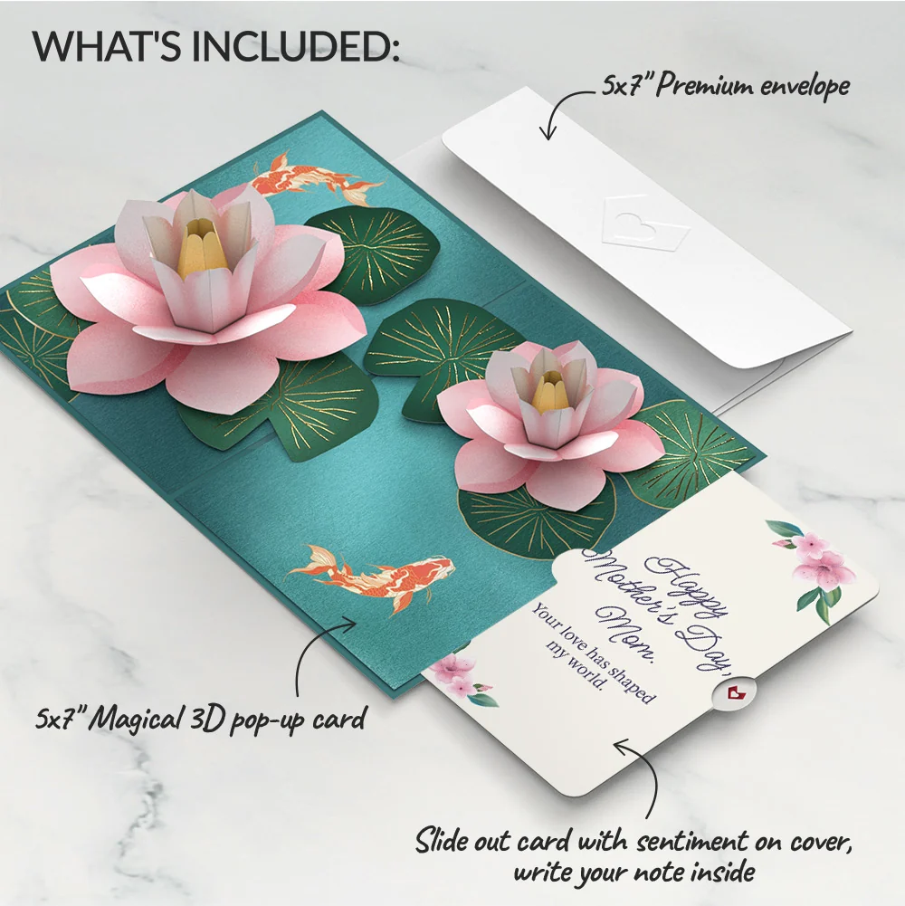 Lovepop Koi Fish and Lotus Pond Mother's Day Pop-Up Card and Sentiment Set for Mom - Image 2