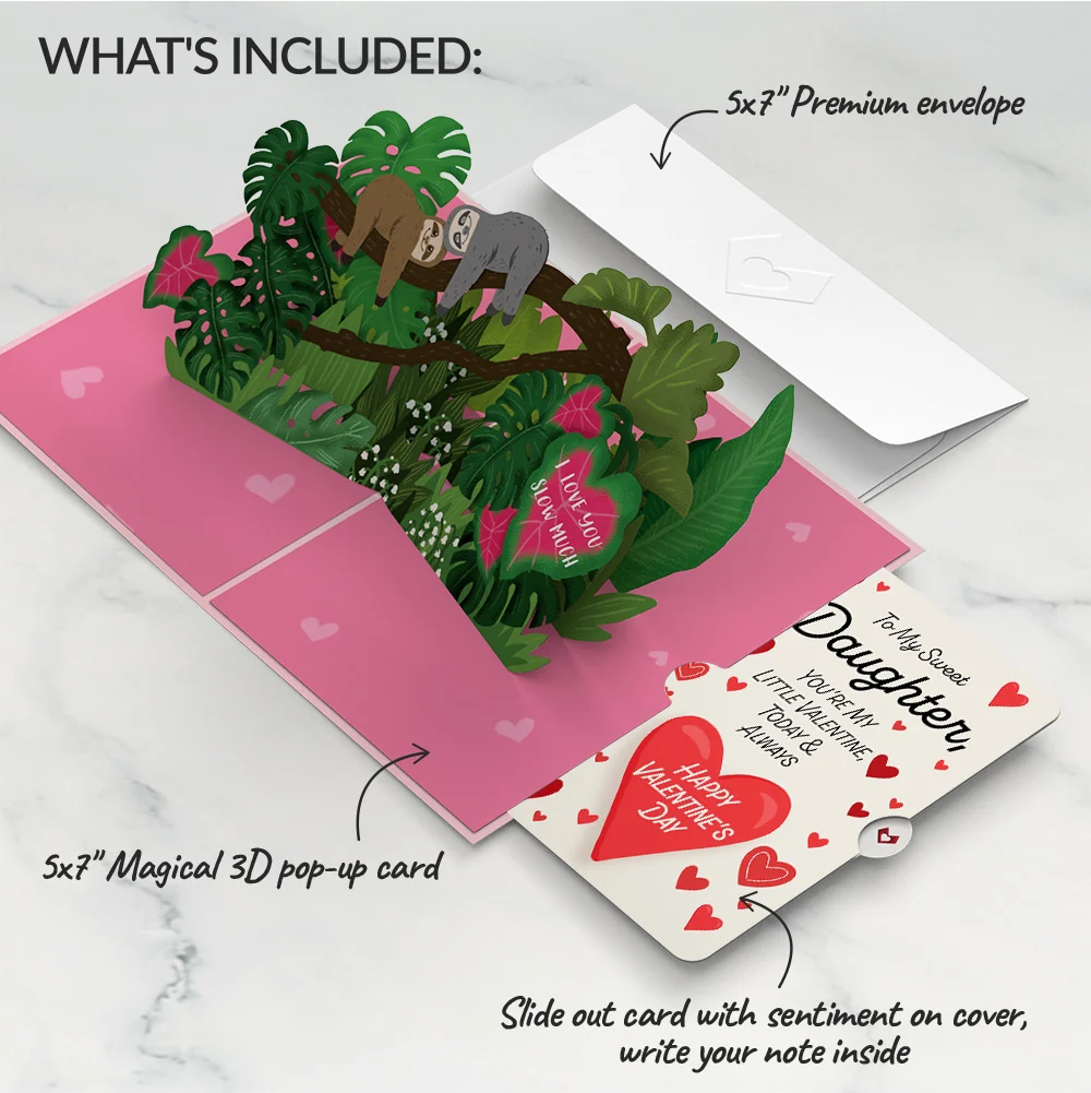 Lovepop I Love You Sloths Pop-Up Card and Full of Hearts Valentine Sentiment Set for Daughter Cream - Image 2