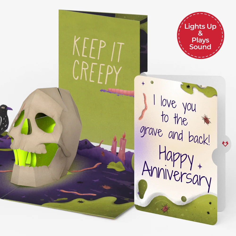 Lovepop Keep it Creepy Halloween Skull Music and Light Pop-Up Card and Undying Love Anniversary Sentiment Set Candle