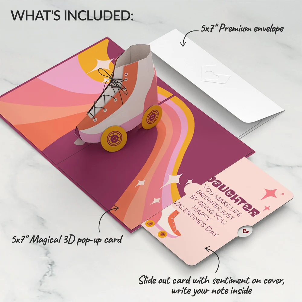 Lovepop Let the Good Times Roll Roller Skate Valentine Pop-Up Card and Sentiment Set for Daughter - Image 2