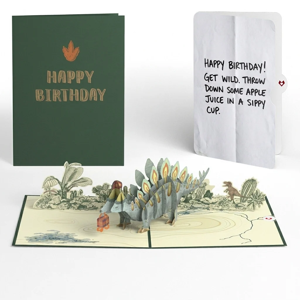 Lovepop Stegosaurus Birthday Pop-Up Card and Sippy Cup Sentiment Set Plate