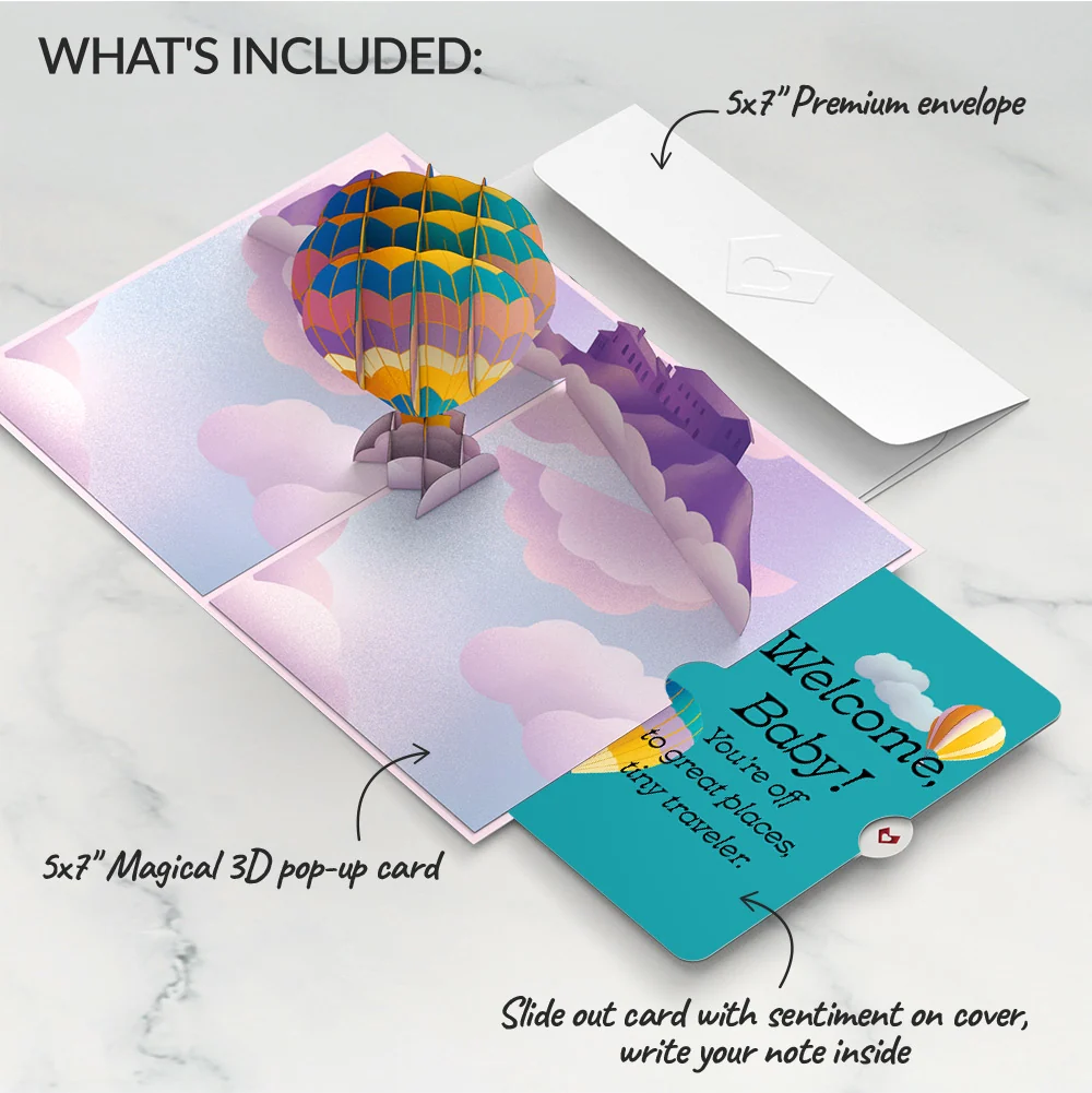 Lovepop Adventure Awaits Hot Air Balloon New Baby Pop-Up Card and Sentiment Set Basket - Image 2