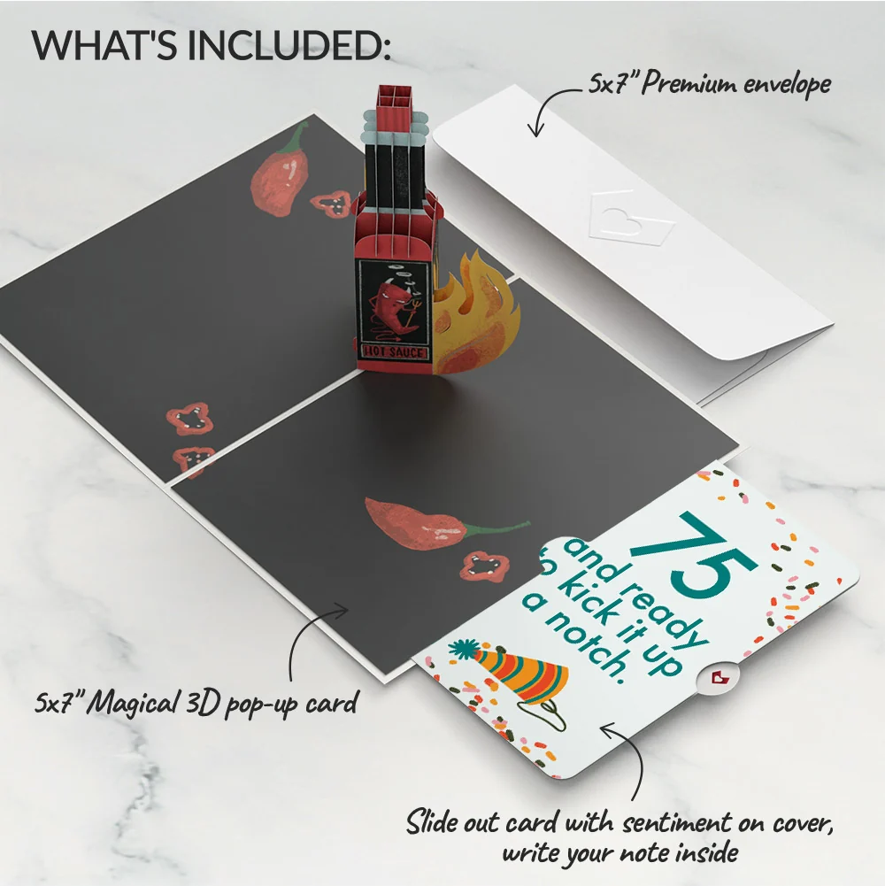 Lovepop Happy Birthday Hot Stuff Pop-Up Card and 75th Kick It Up Sentiment Set Bottle - Image 2