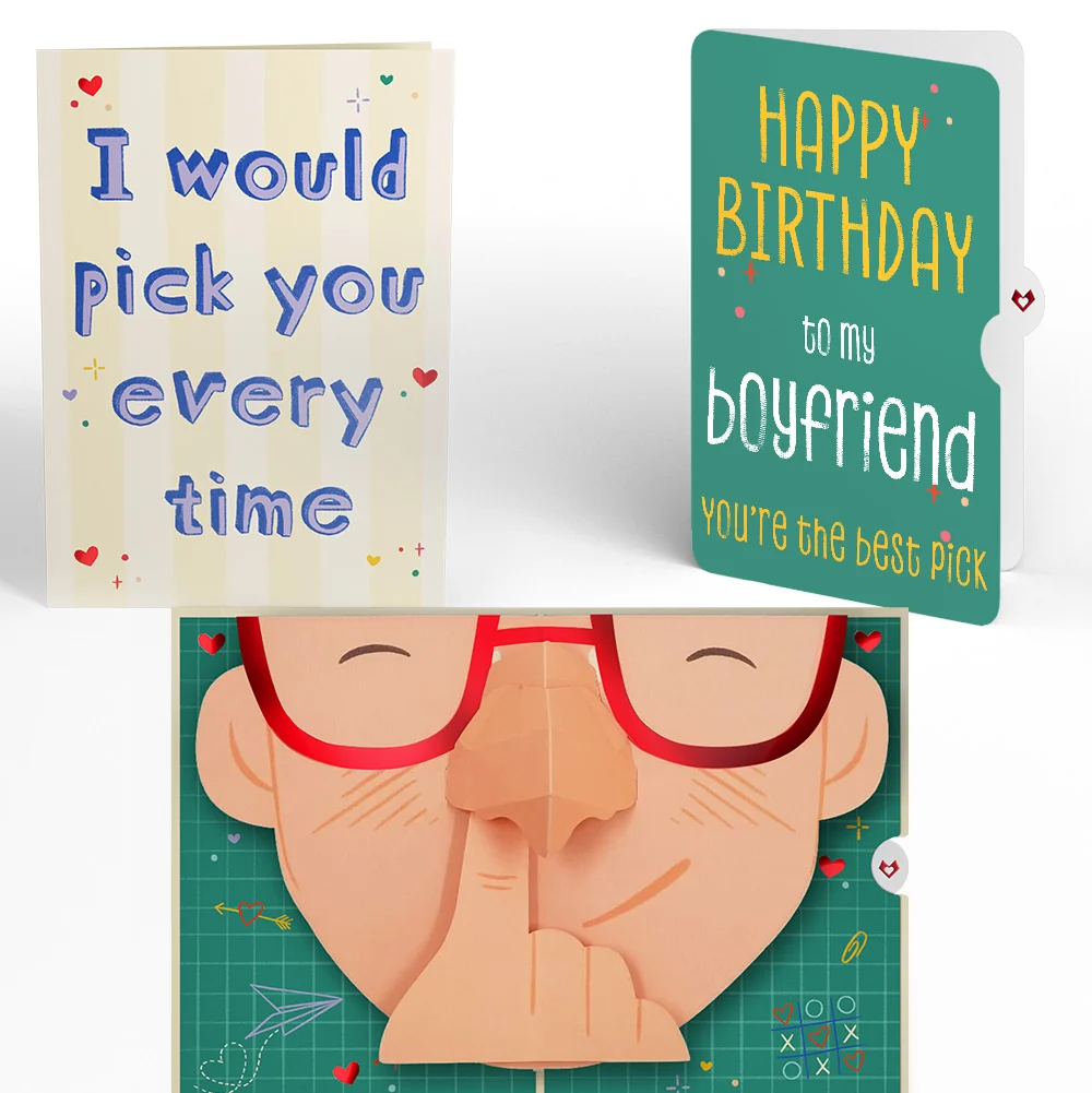 Lovepop Pick You Every Time Birthday Pop-Up Card and Sentiment Set for Boyfriend Glass
