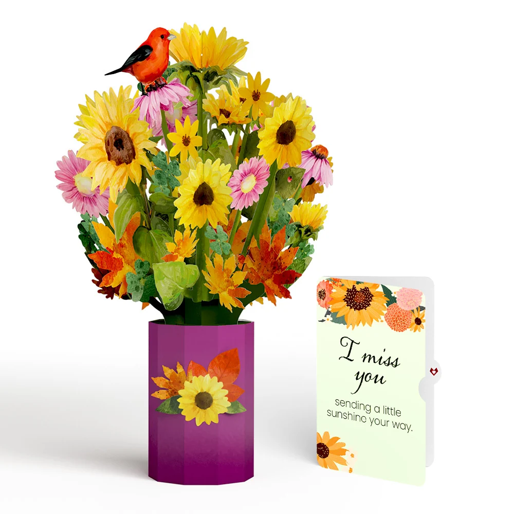 Lovepop Golden Sunflower Miss You Bouquet and Sentiment Set Vase