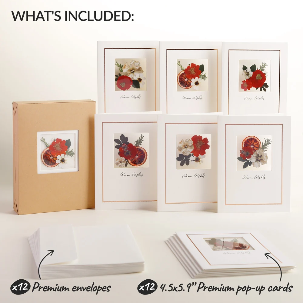 Lovepop Yuletide Crimson (Assorted 12-Pack) – Petal Pressed ‘Warm Wishes’ Notecards - Image 5