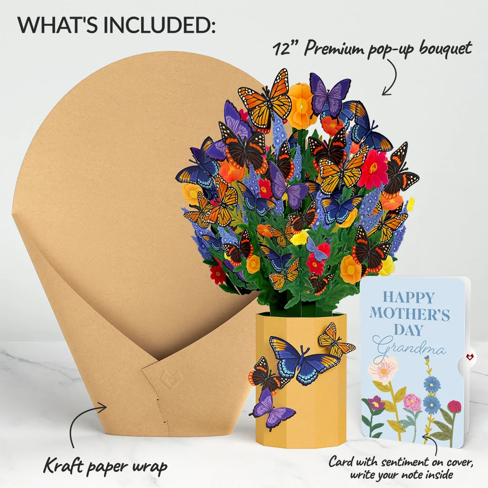Lovepop Brilliant Butterfly Mother's Day Bouquet and Sentiment Set for Grandma Vase - Image 2