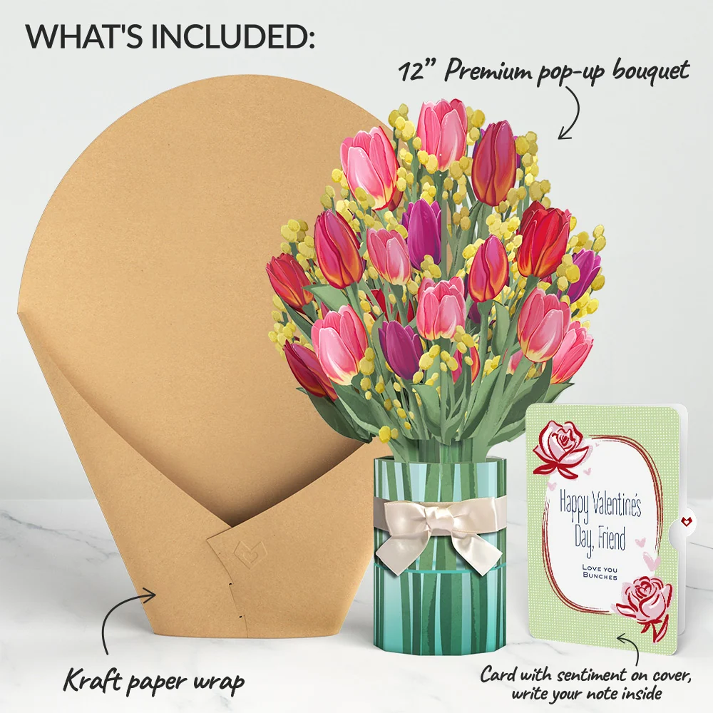 Lovepop Cheerful Tulips Valentine Bouquet and Sweet Rose Sentiment Set for Friend Vase - Image 2