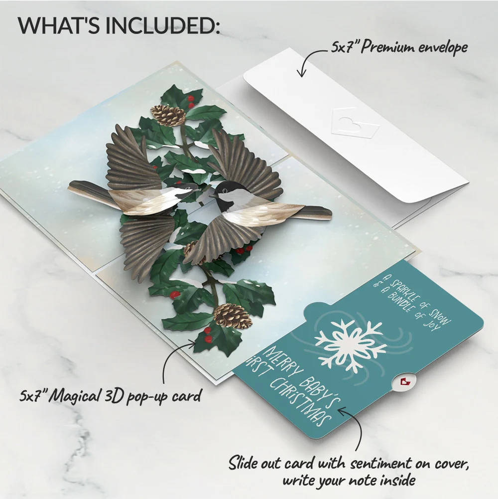 Lovepop Winter Chickadees Pop-Up Card and Sentiment Set for Baby - Image 2