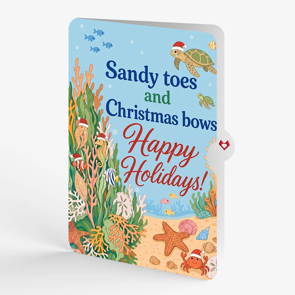 Lovepop Christmas Coral Pop-Up Card and Sandy Toes Sentiment Set Cream - Image 4
