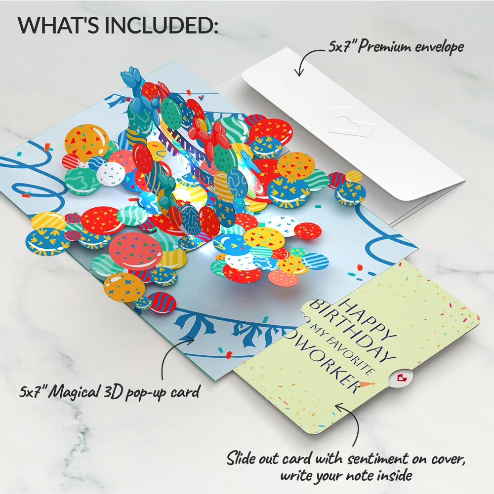 Lovepop Happy Birthday Balloons Music and Lights Pop-Up Card and Sentiment Set for Co-Worker - Image 2