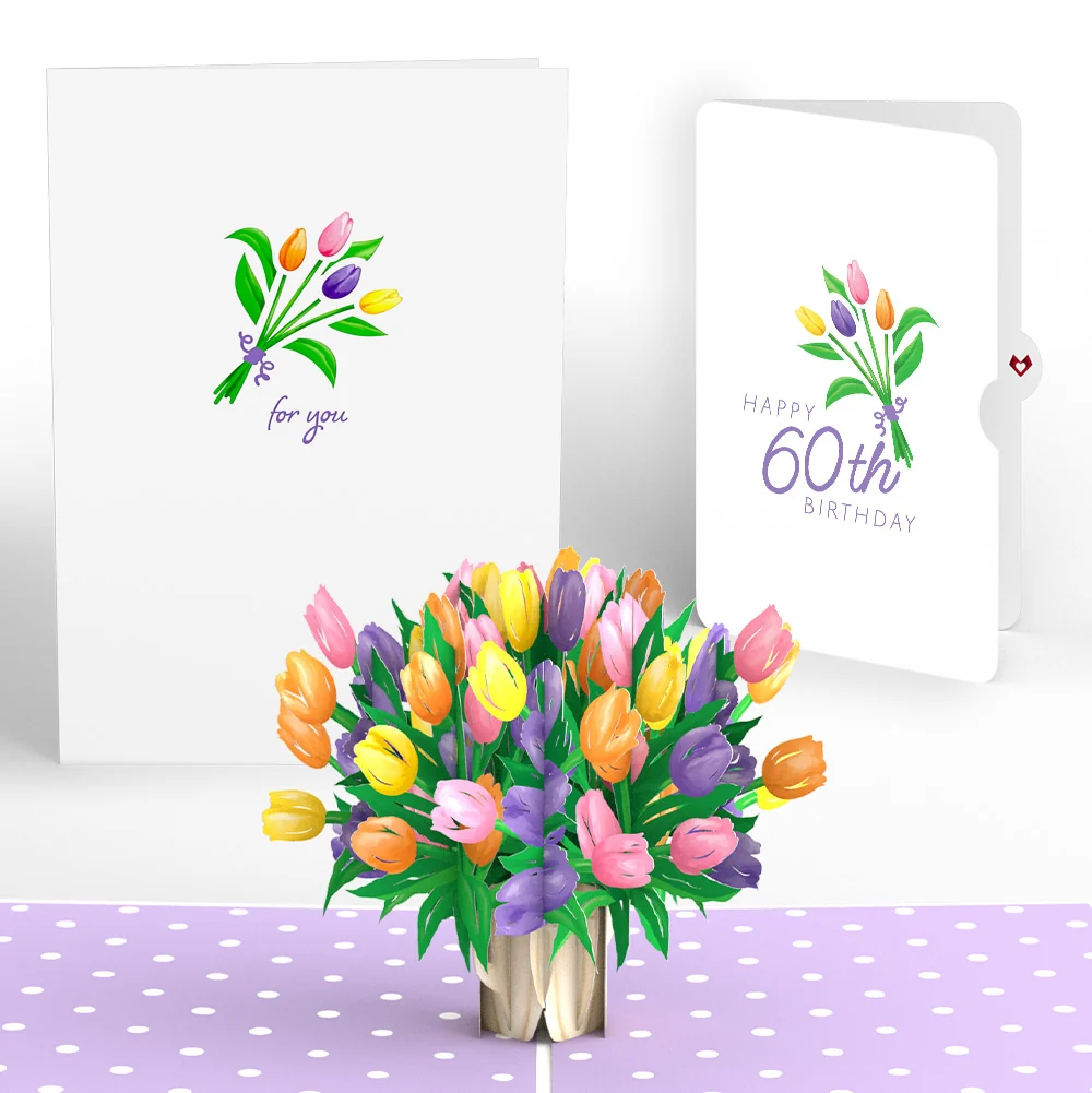 Lovepop Tulips 60th Birthday Pop-Up Card and Spring Tulips Sentiment Set Vase