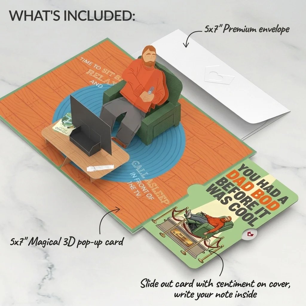Lovepop Sit Back & Relax Father's Day Pop-Up Card and Dad Bod Sentiment Set Coffee - Image 2