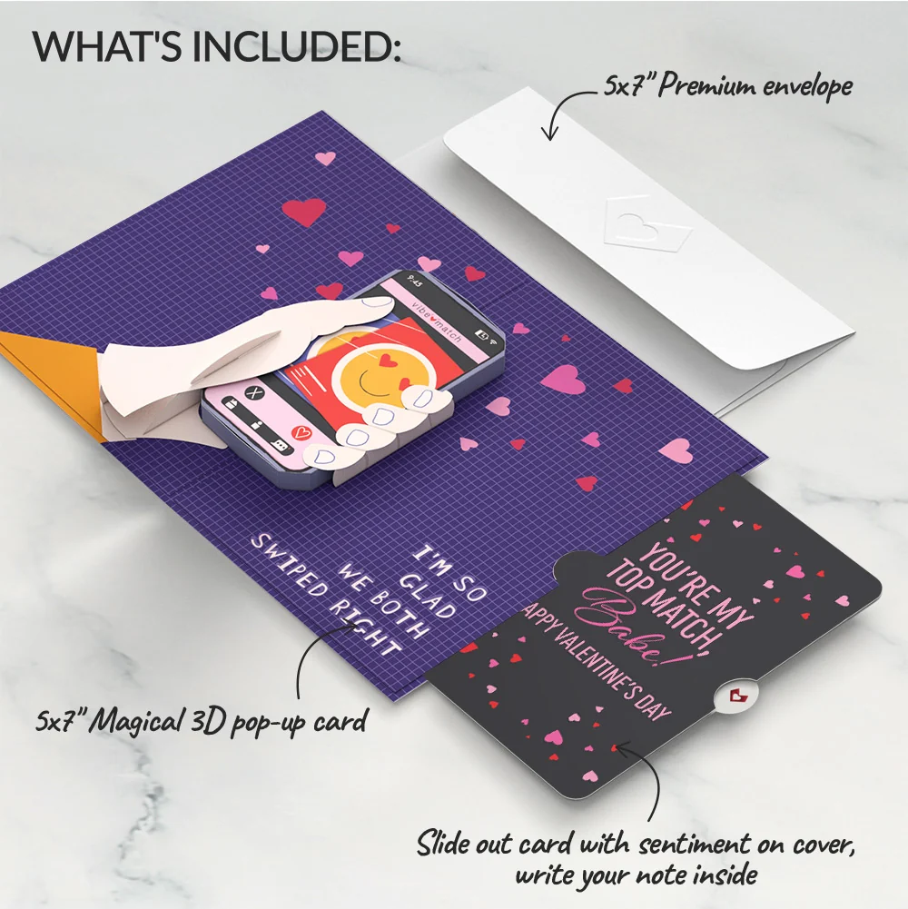Lovepop So Glad We Swiped Right Valentine Pop-Up Card and Sentiment Set for Babe - Image 2