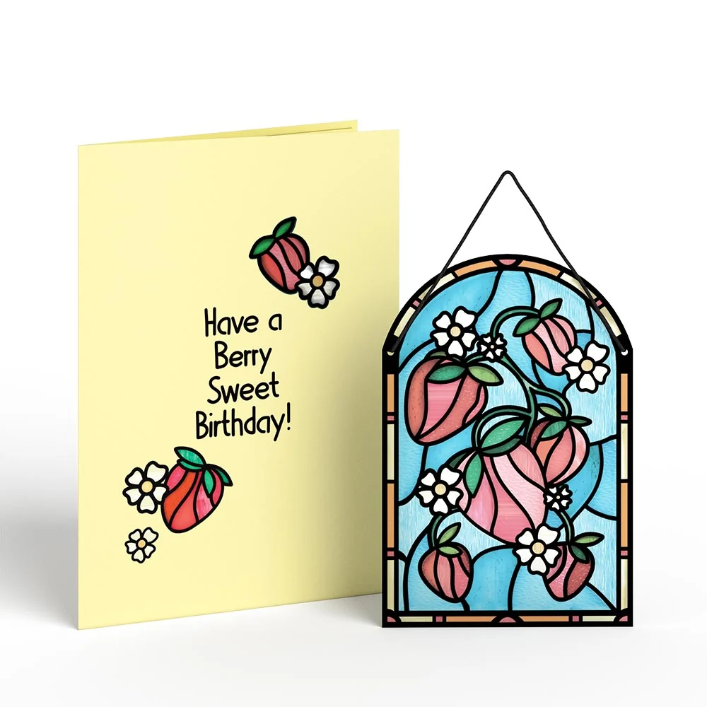Lovepop Berry Sweet Birthday Strawberries Suncatcher Card - Image 2