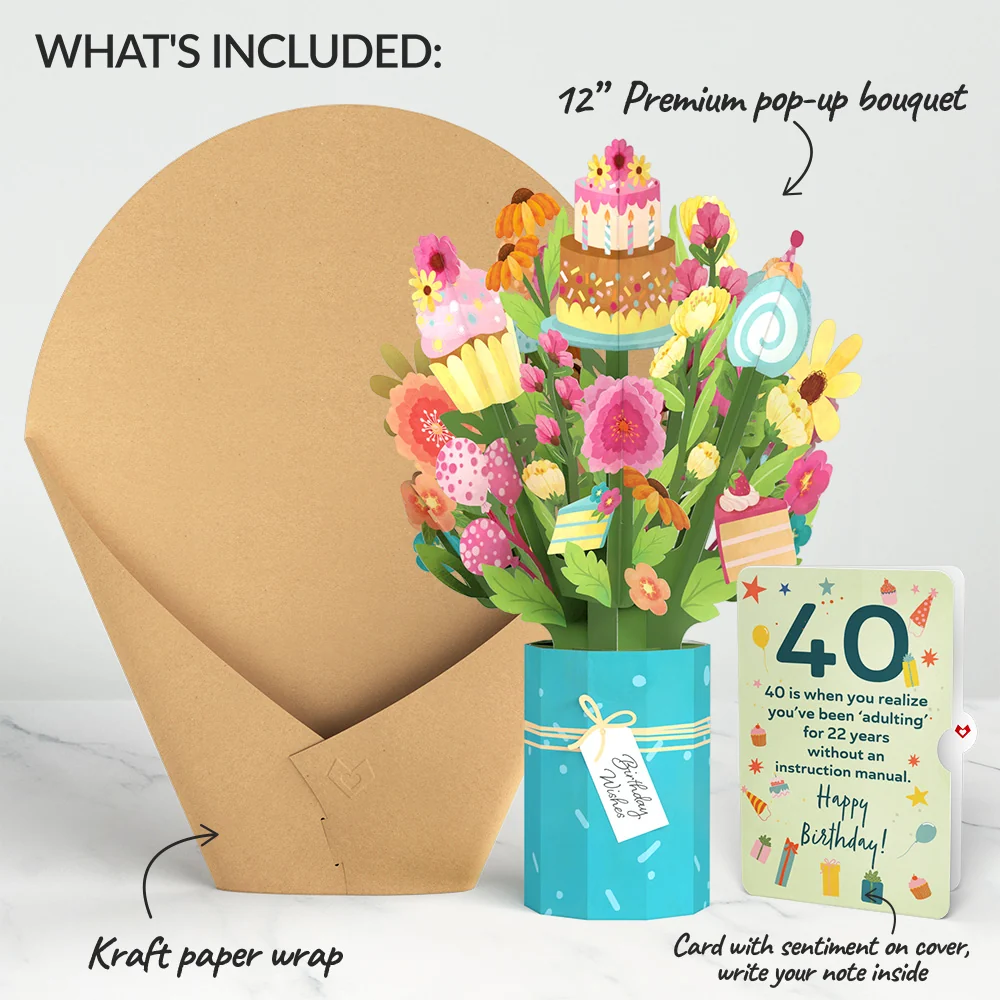 Lovepop Sweet 40th Birthday Wishes Bouquet and Sentiment Set Vase - Image 2