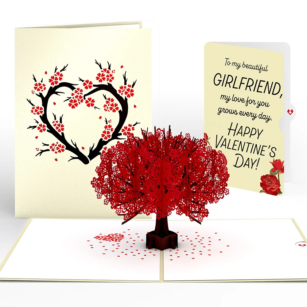 Lovepop Red Sakura Tree Valentine Pop-Up Card and Sentiment Set for Girlfriend