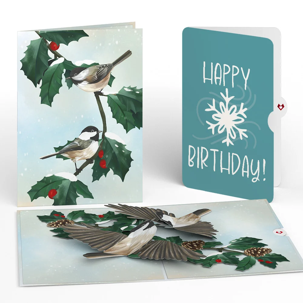 Lovepop Winter Chickadees Pop-Up Card and Snowflake Birthday Sentiment Set