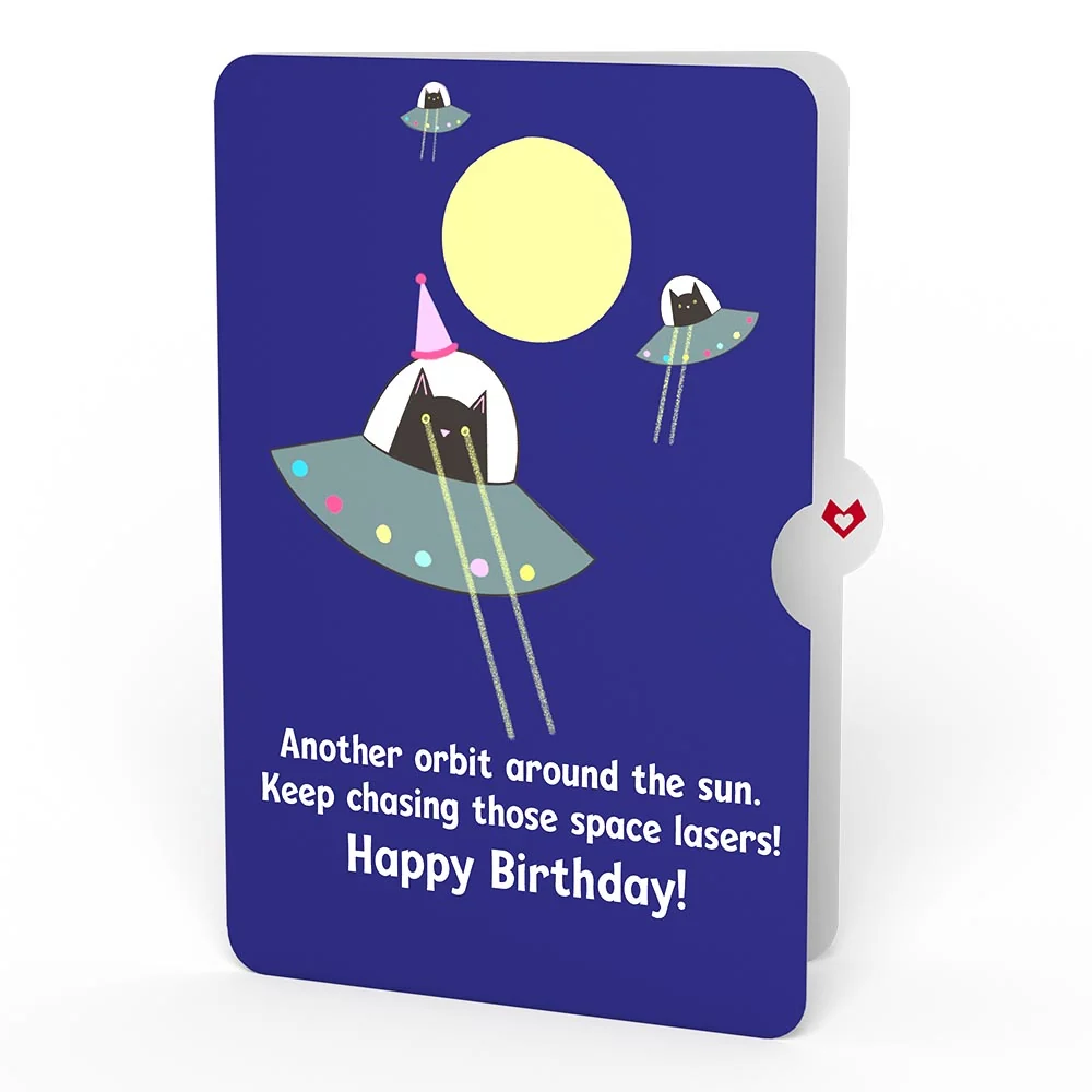 Lovepop Whimsical Birthday Cake Slice with Space Laser Cats Pop-Up Card and Sentiment Set Candle - Image 4