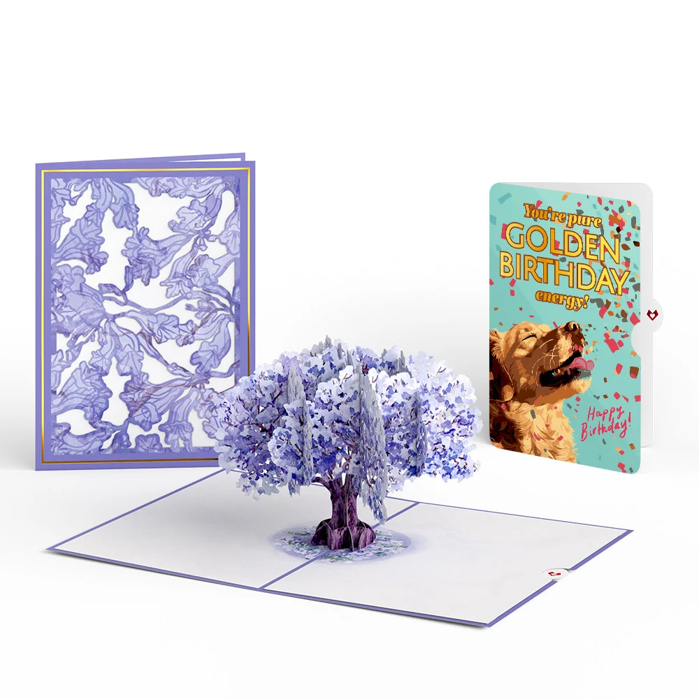 Lovepop Watercolor Jacaranda Tree Birthday Pop-Up Card and Golden Energy Sentiment Set