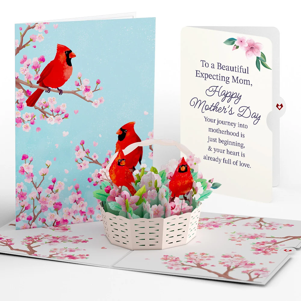 Lovepop Cherry Blossom Basket with Cardinals Mother's Day Pop-Up Card and Sentiment Set for Expecting Mom