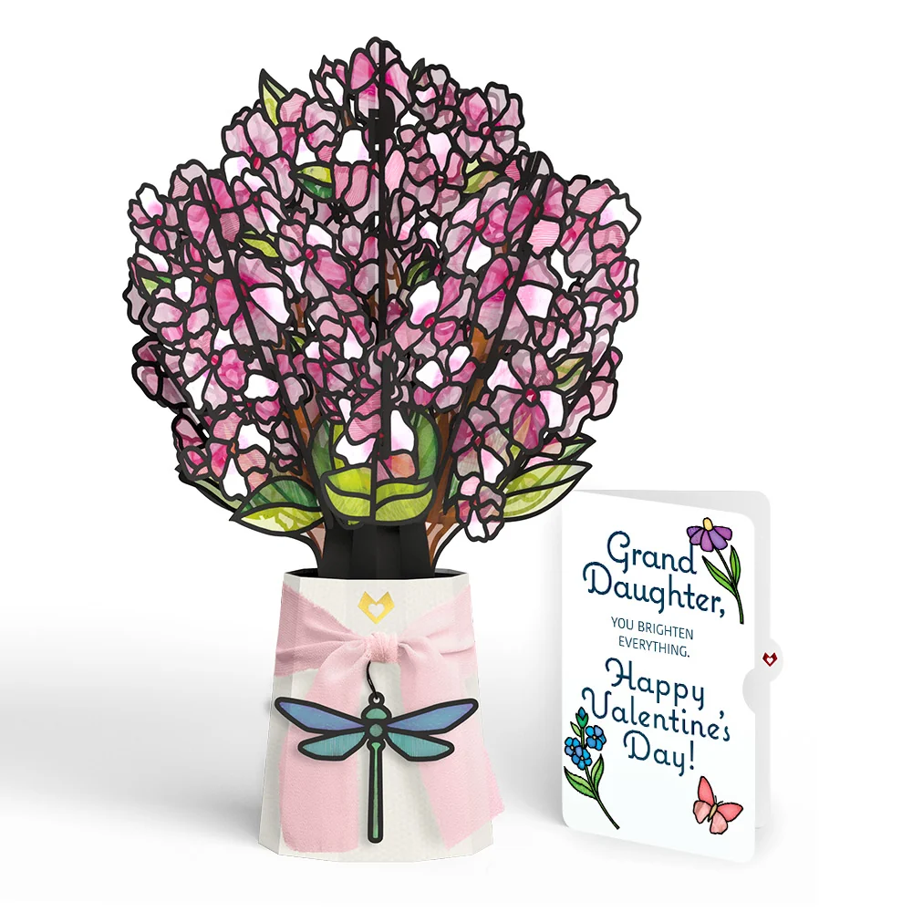 Lovepop Sun-dappled Cherry Blossom Valentine Suncatcher Bouquet and Sentiment Set for Granddaughter Vase