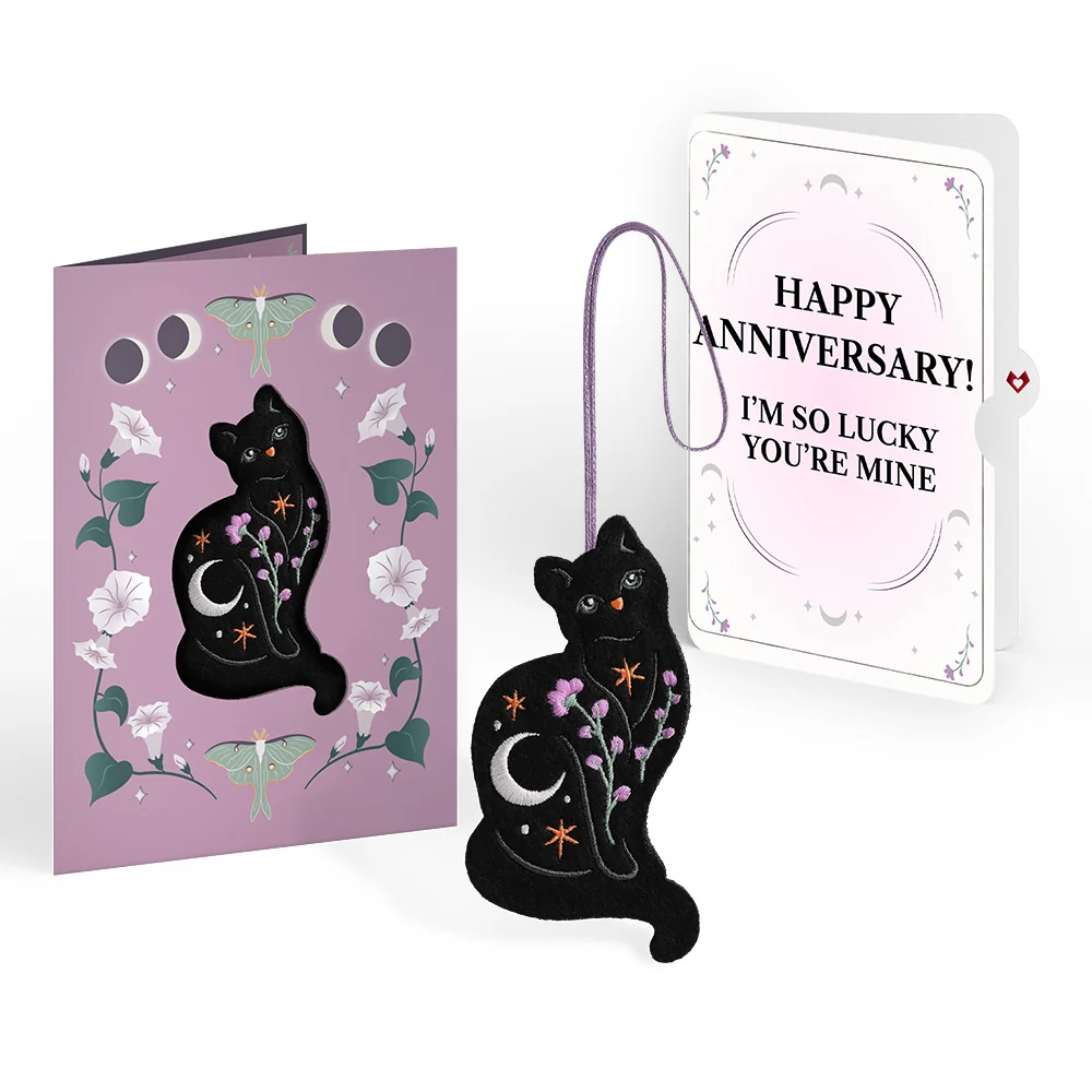 Lovepop Mystic Black Cat Anniversary HeartFelt Charm Card and So Lucky Sentiment Set
