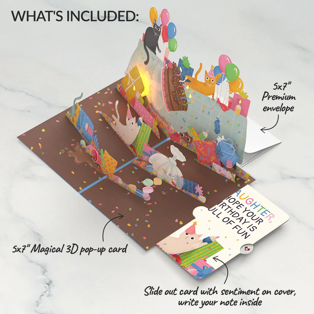 Lovepop Birthday Cat-astrophe Music and Lights Pop-Up Card and Sentiment Set for Daughter Cream - Image 2