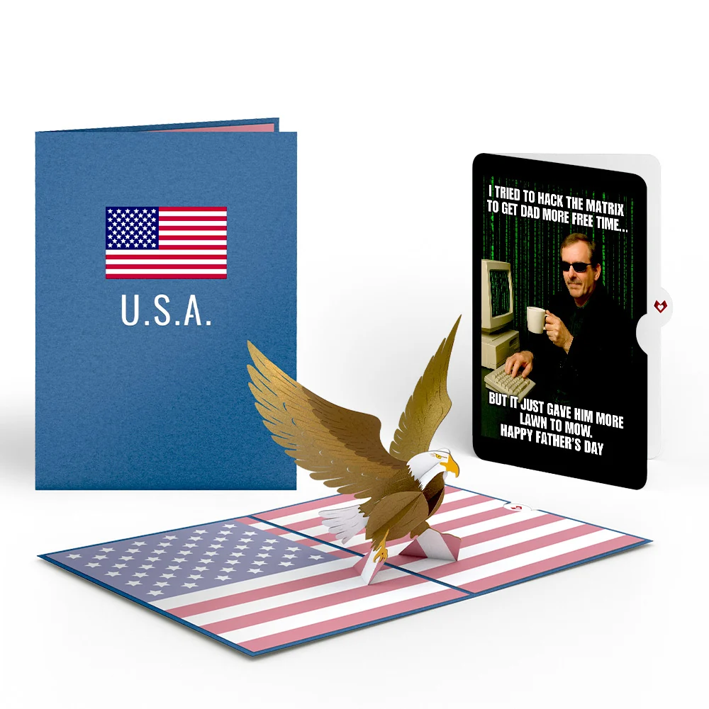 Lovepop Patriotic Eagle Father's Day Pop-Up Card and Matrix Hacker Sentiment Set Plate