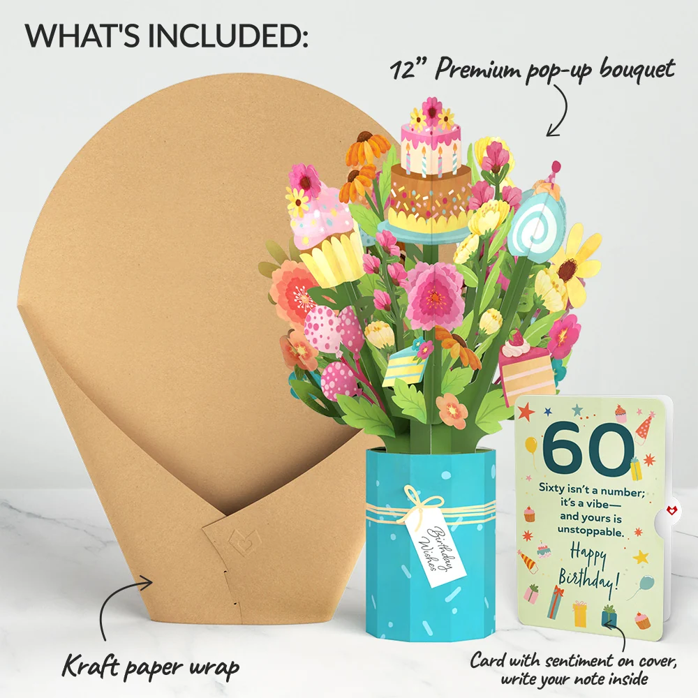 Lovepop Sweet 60th Birthday Wishes Bouquet and Sentiment Set Vase - Image 2