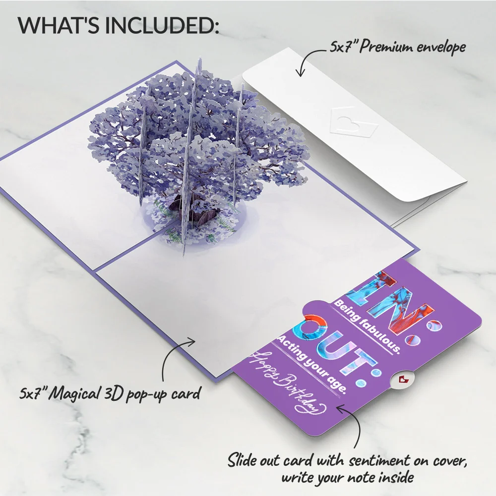 Lovepop Watercolor Jacaranda Tree Birthday Pop-Up Card and IN & OUT Sentiment Set - Image 2
