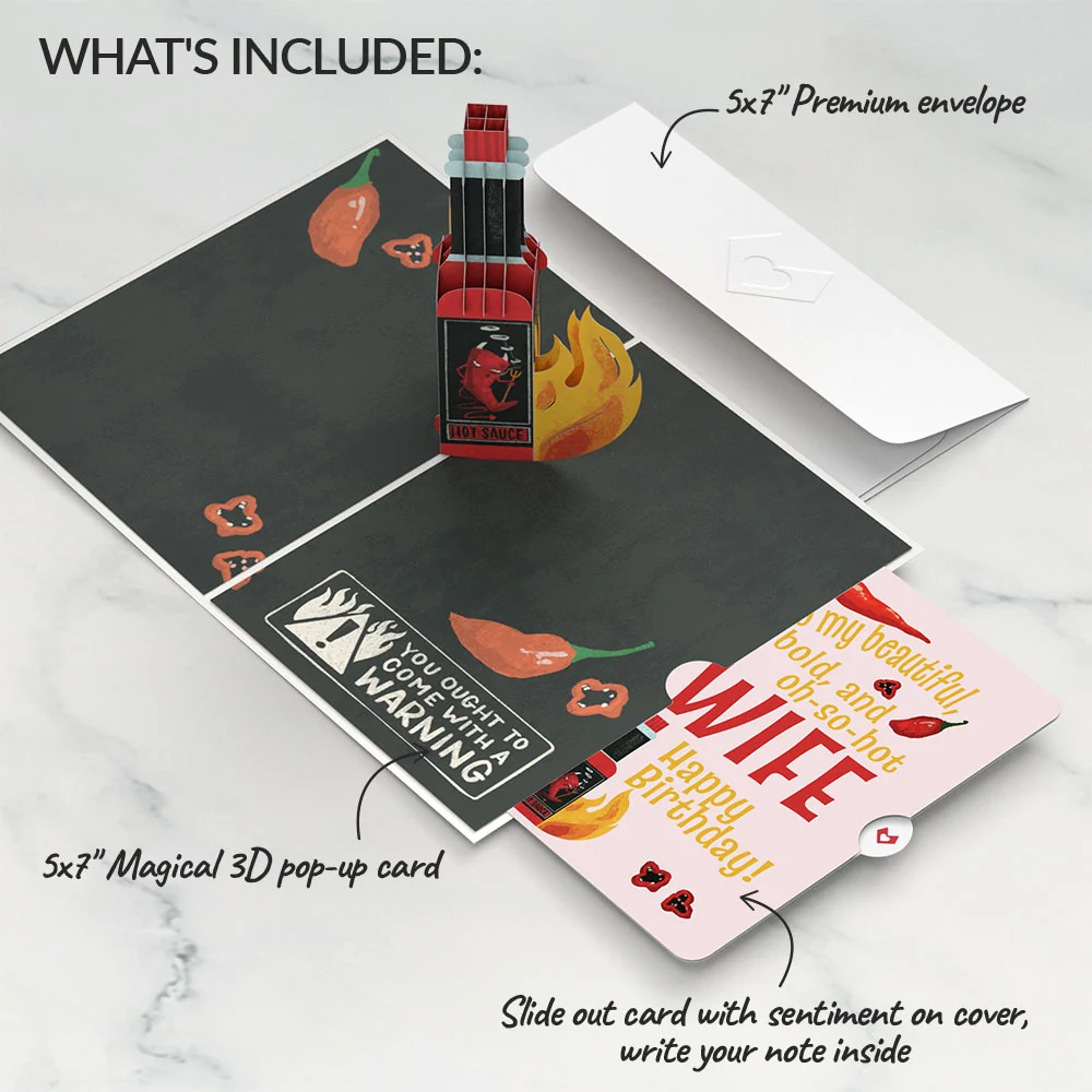 Lovepop Hot Sauce Birthday Pop-Up Card and Sentiment Set for Wife – You’re So Hot Bottle - Image 2