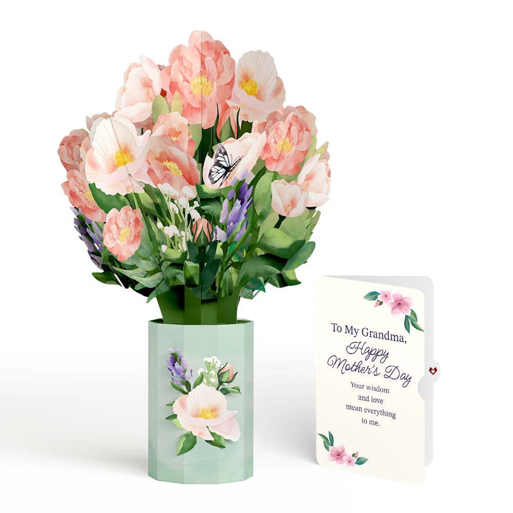 Lovepop Peony Mother's Day Bouquet and Sentiment Set for Grandma Vase