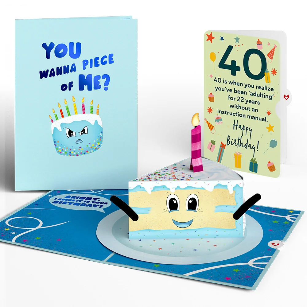 Lovepop Whimsical 40th Birthday Cake Slice Pop-Up Card and Sentiment Set Candle