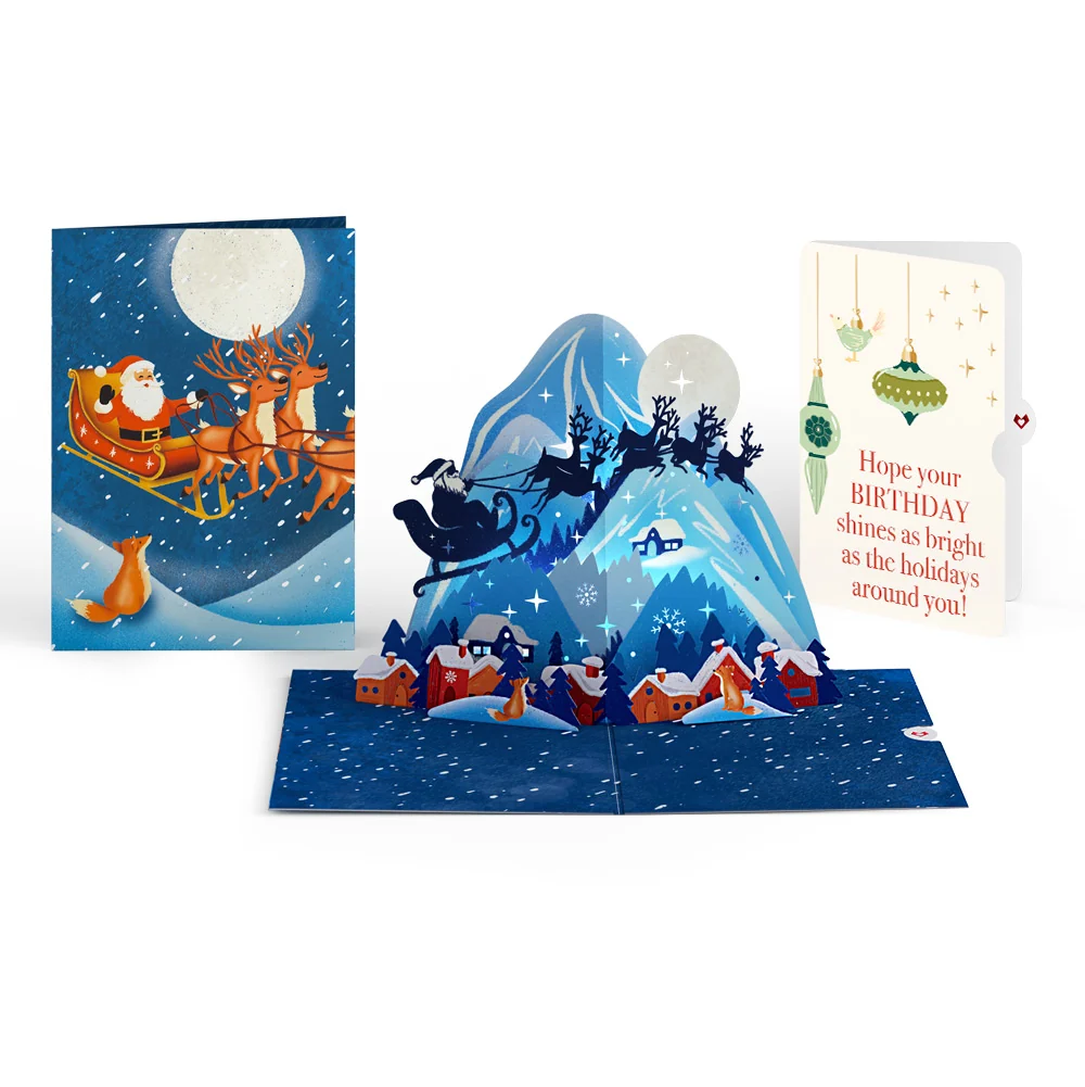 Lovepop Christmas Eve Sleigh Ride Music and Lights Pop-Up Card and Twinkling Ornaments Birthday Sentiment Set Cream