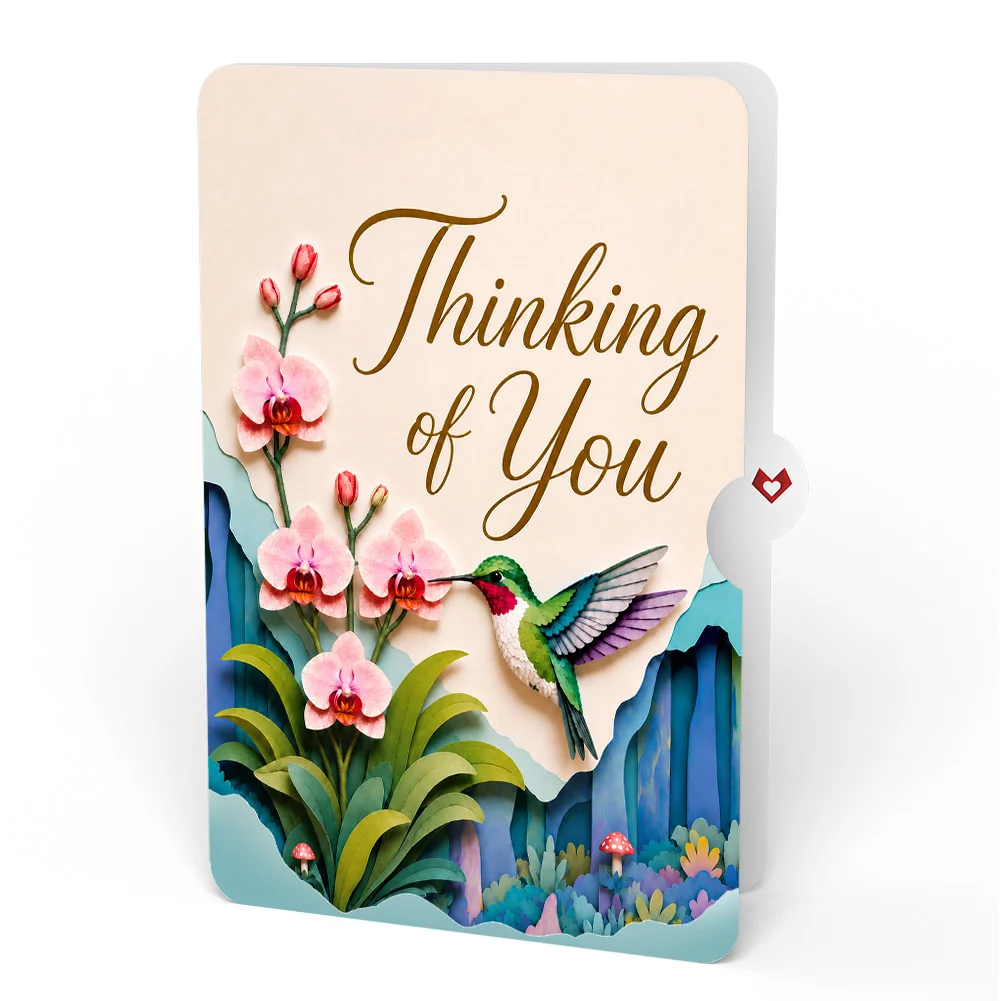 Lovepop Hummingbird Thinking of You Unboxed Pop-Up Paper Sculpture and Sentiment Set Cream - Image 4