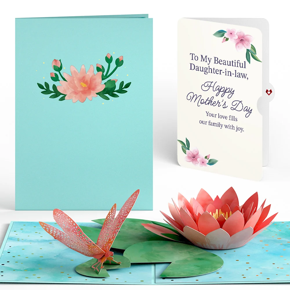 Lovepop Water Lily Dragonfly Mother's Day Pop-Up Card and Sentiment Set for Daughter-in-law — SKU SB-41A7AF-642D5FD9BE419C
