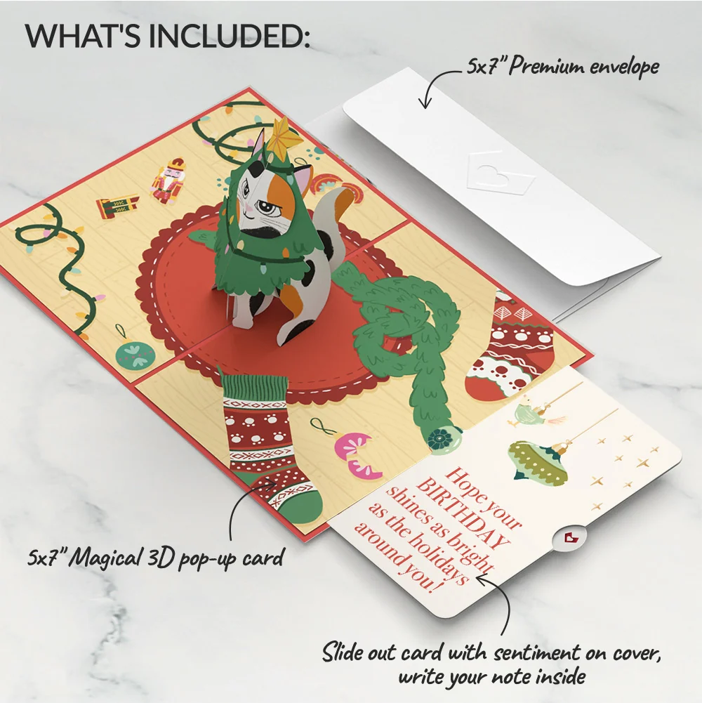 Lovepop Meowy Cat-mess Christmas Pop-Up Card and Birthday Sentiment Set Cream - Image 2